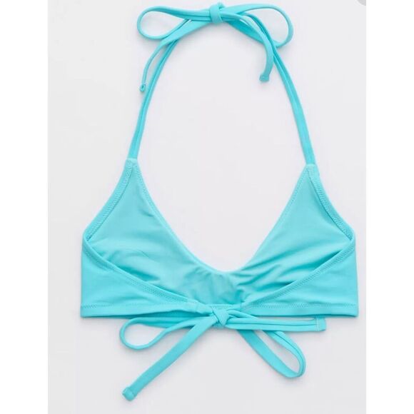 Aerie Bikini‎ Top & Bottom Set Blue Studded Tie Halter Swimsuit - Picture 4 of 8